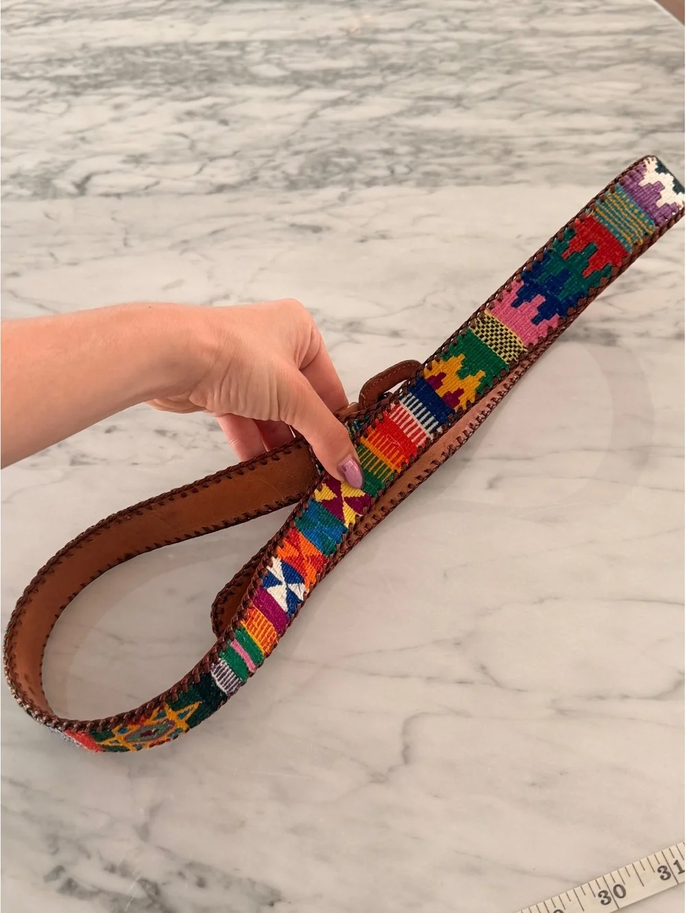 Handwoven Multicolor Textile and Leather Belt